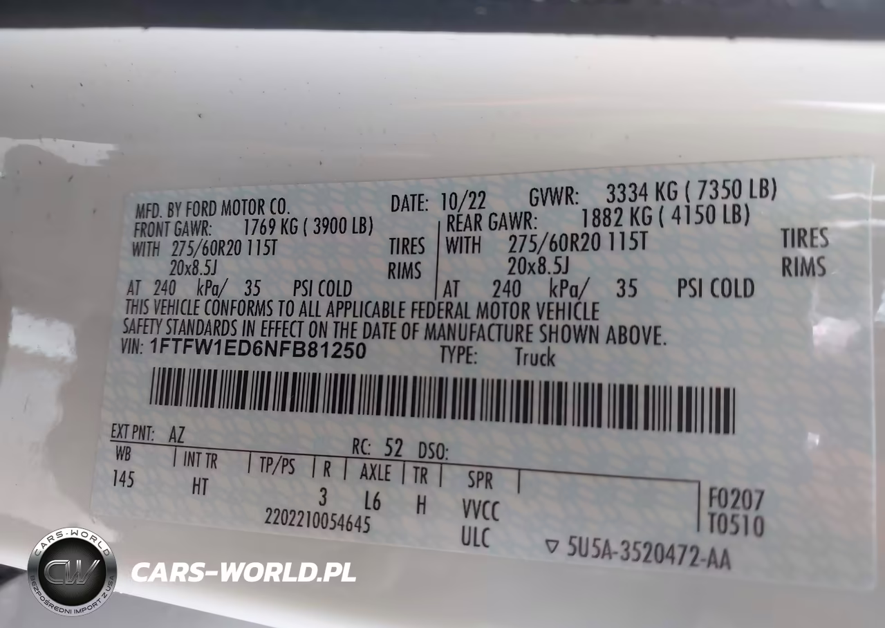 2022 Ford F-150 Lariat VIN:1FTFW1ED6NFB81250 - 9