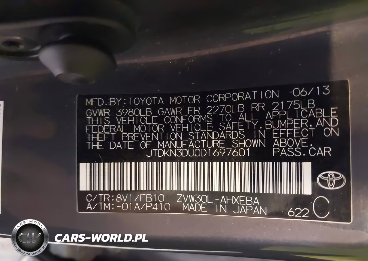 2013 Toyota Prius Two VIN:JTDKN3DU0D1697601 - 9