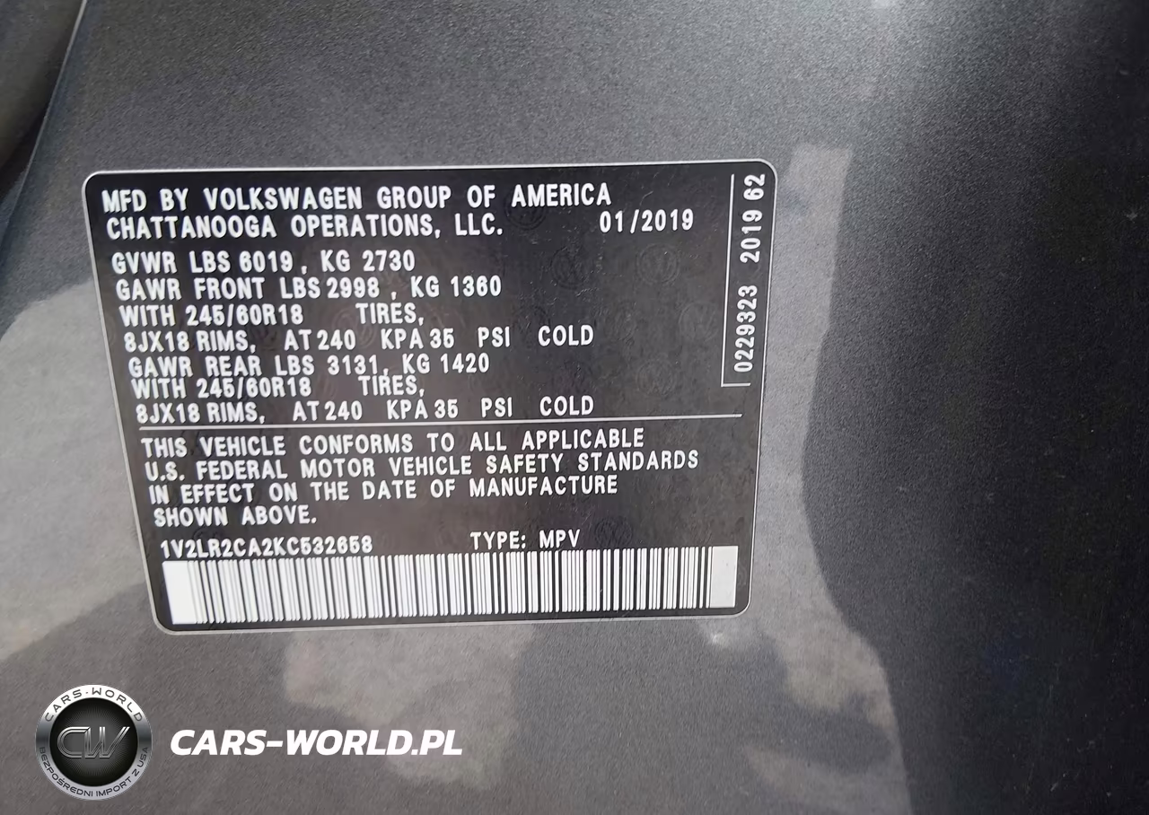 2019 Volkswagen Atlas 3.6L V6 Se VIN:1V2LR2CA2KC532658 - 9