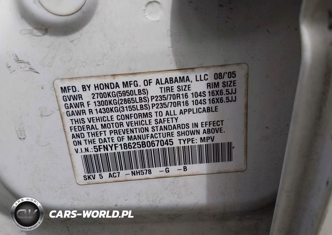 2005 Honda Pilot Ex-L VIN:5FNYF18625B067045 - 9
