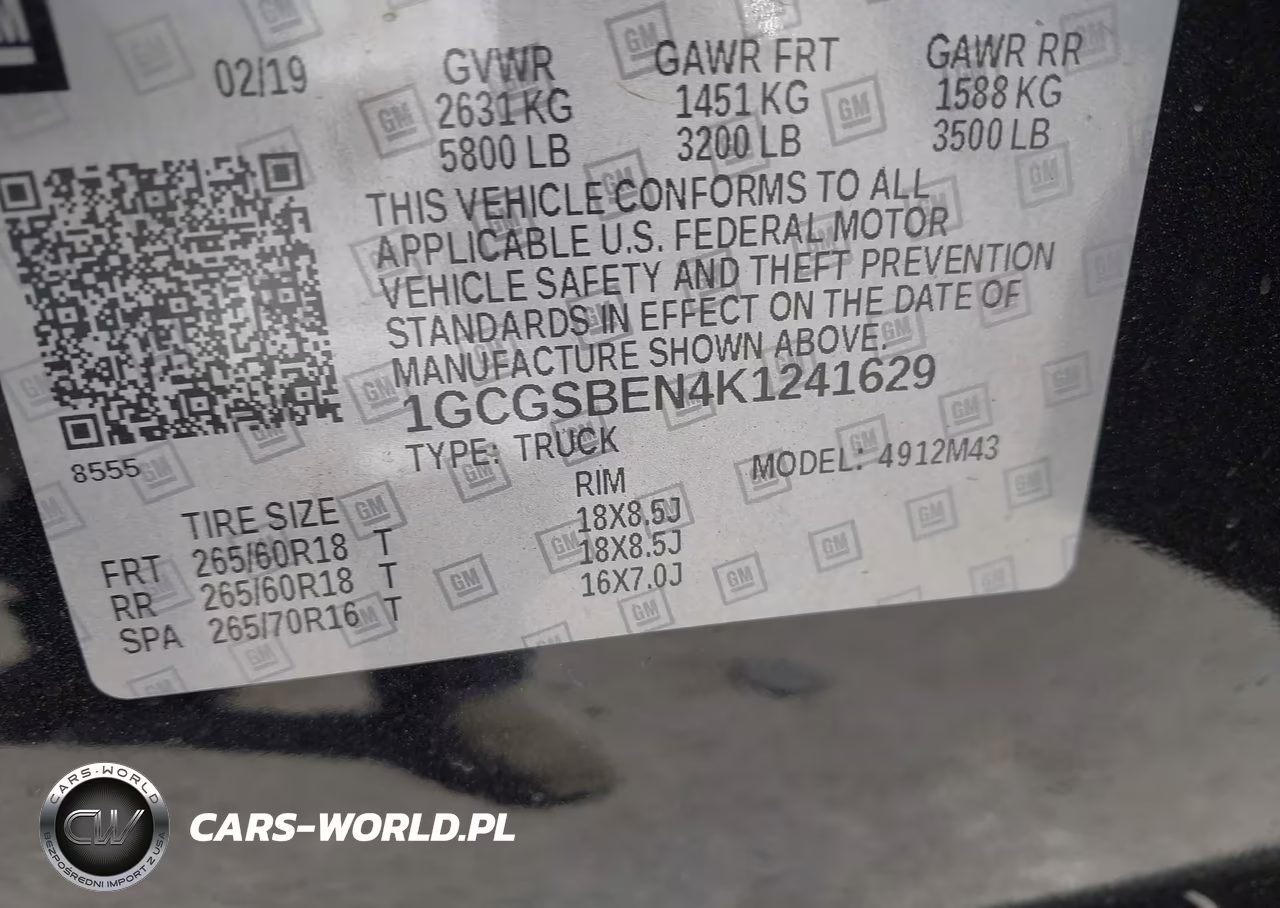 2019 Chevrolet Colorado Wt VIN:1GCGSBEN4K1241629 - 9