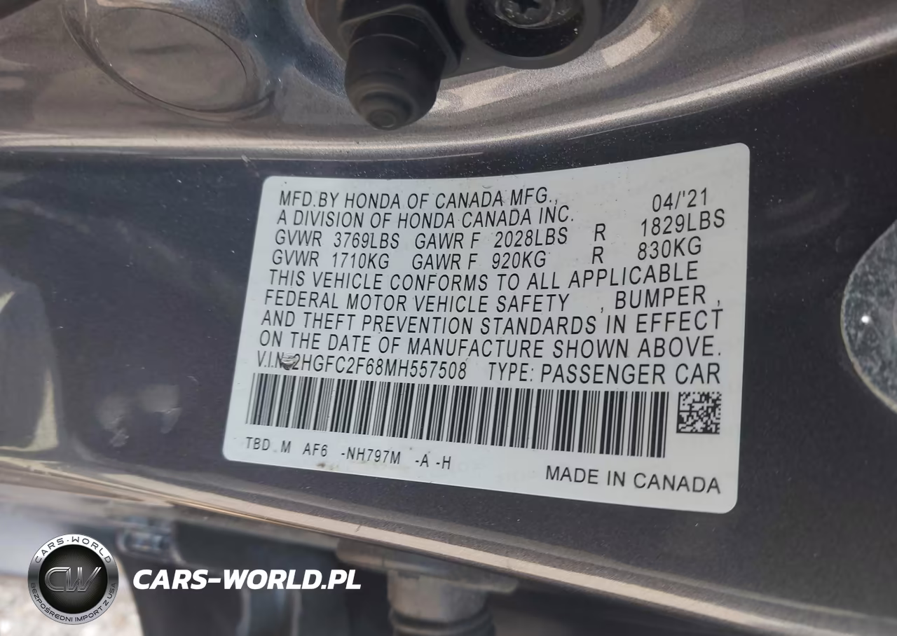 2021 Honda Civic Lx VIN:2HGFC2F68MH557508 - 9