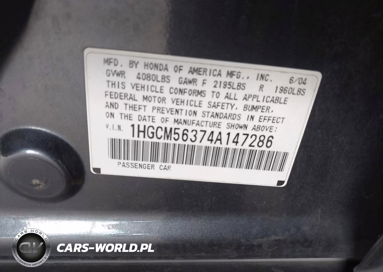 2004 Honda Accord 2.4 Lx VIN:1HGCM56374A147286 - 9