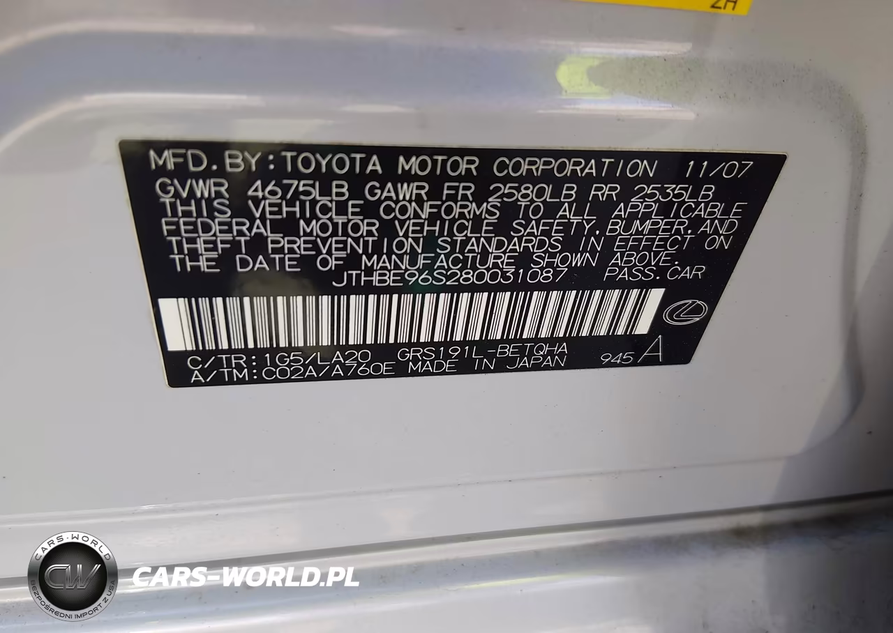 2008 Lexus Gs 350 VIN:JTHBE96S280031087 - 9
