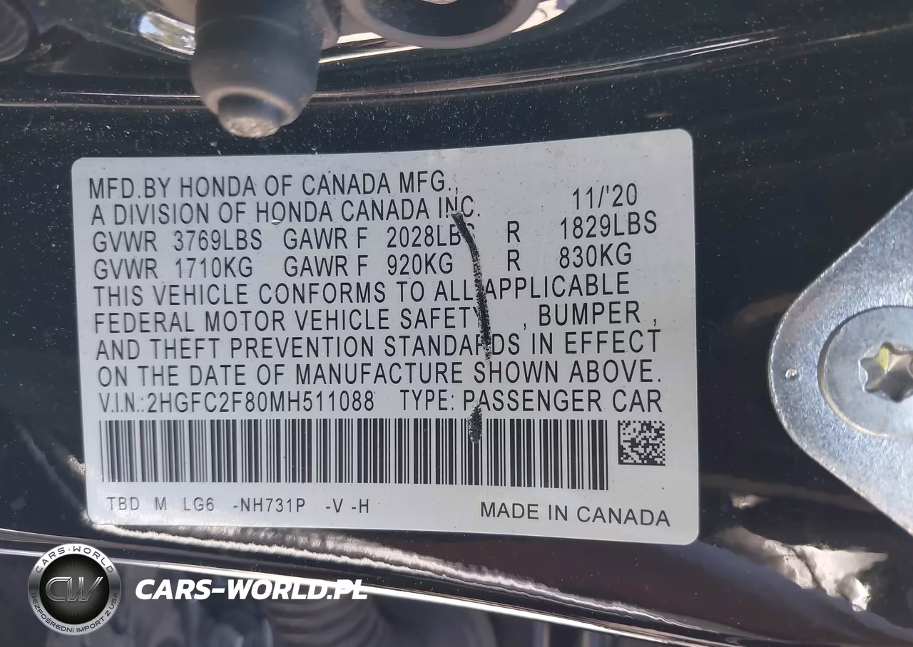 2021 Honda Civic Sport VIN:2HGFC2F80MH511088 - 9