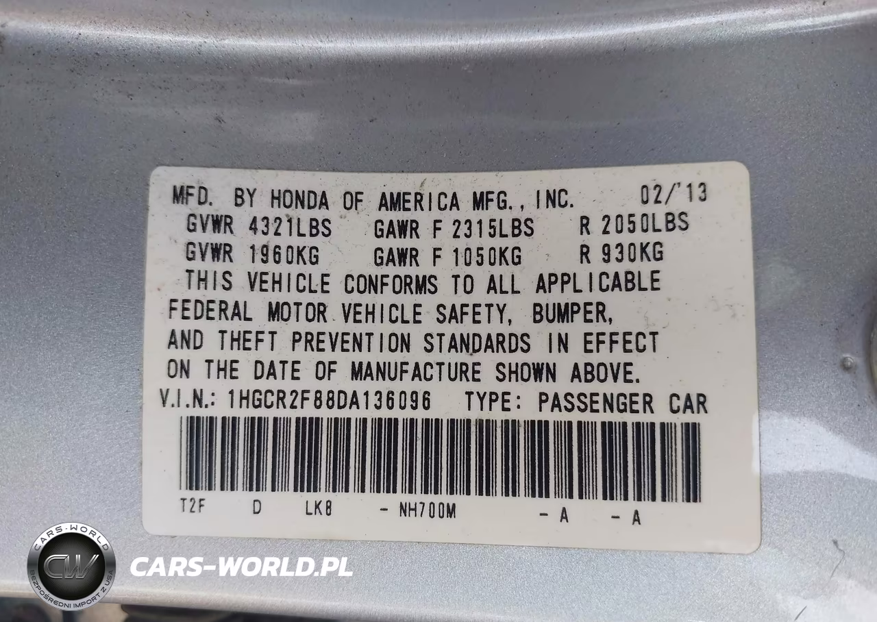 2013 Honda Accord Ex-L VIN:1HGCR2F88DA136096 - 9