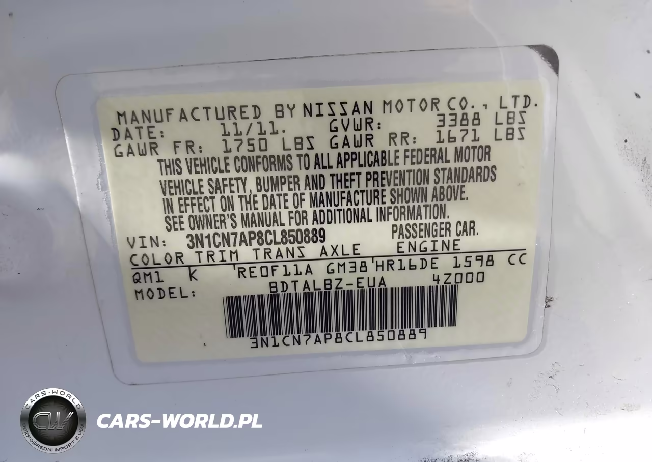 2012 Nissan Versa 1.6 Sv VIN:3N1CN7AP8CL850889 - 9