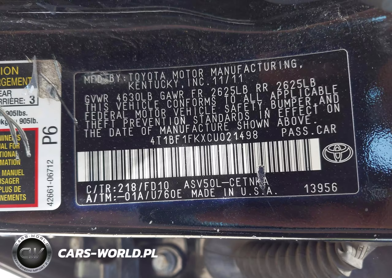 2012 Toyota Camry Le VIN:4T1BF1FKXCU021498 - 9