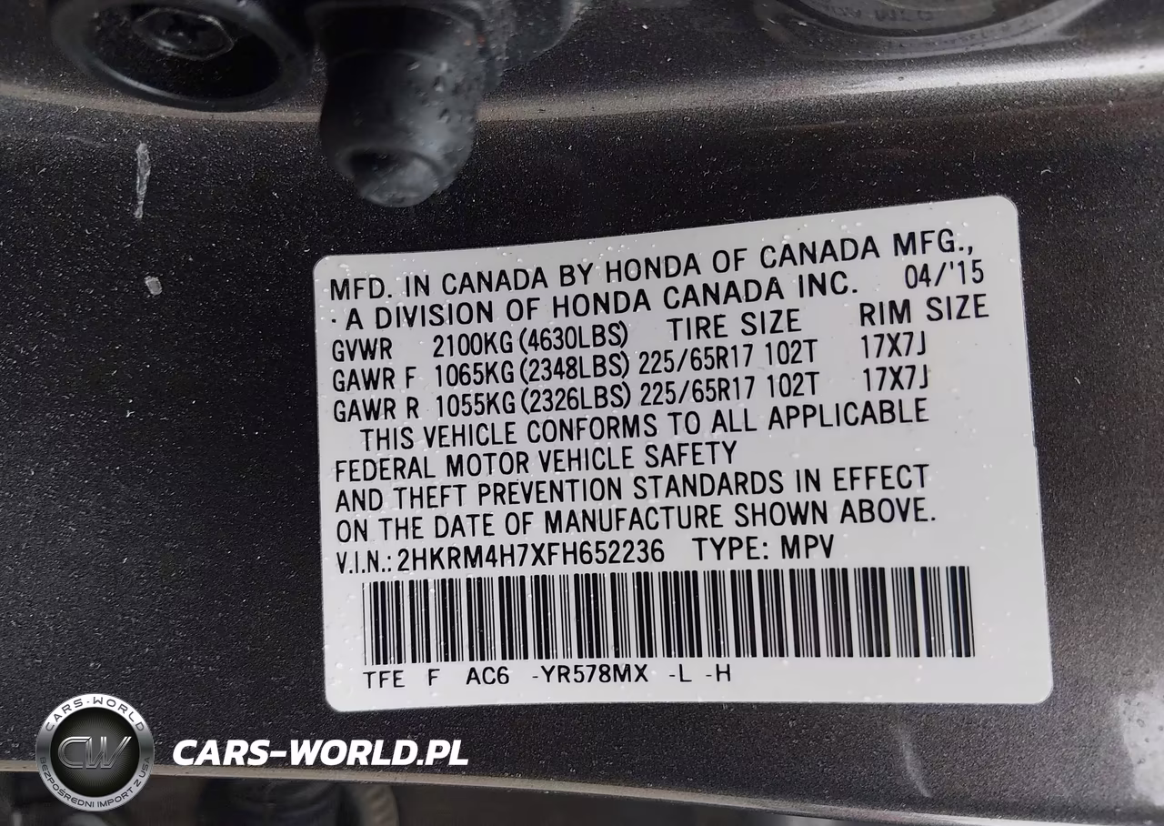 2015 Honda Cr-V Ex-L VIN:2HKRM4H7XFH652236 - 9