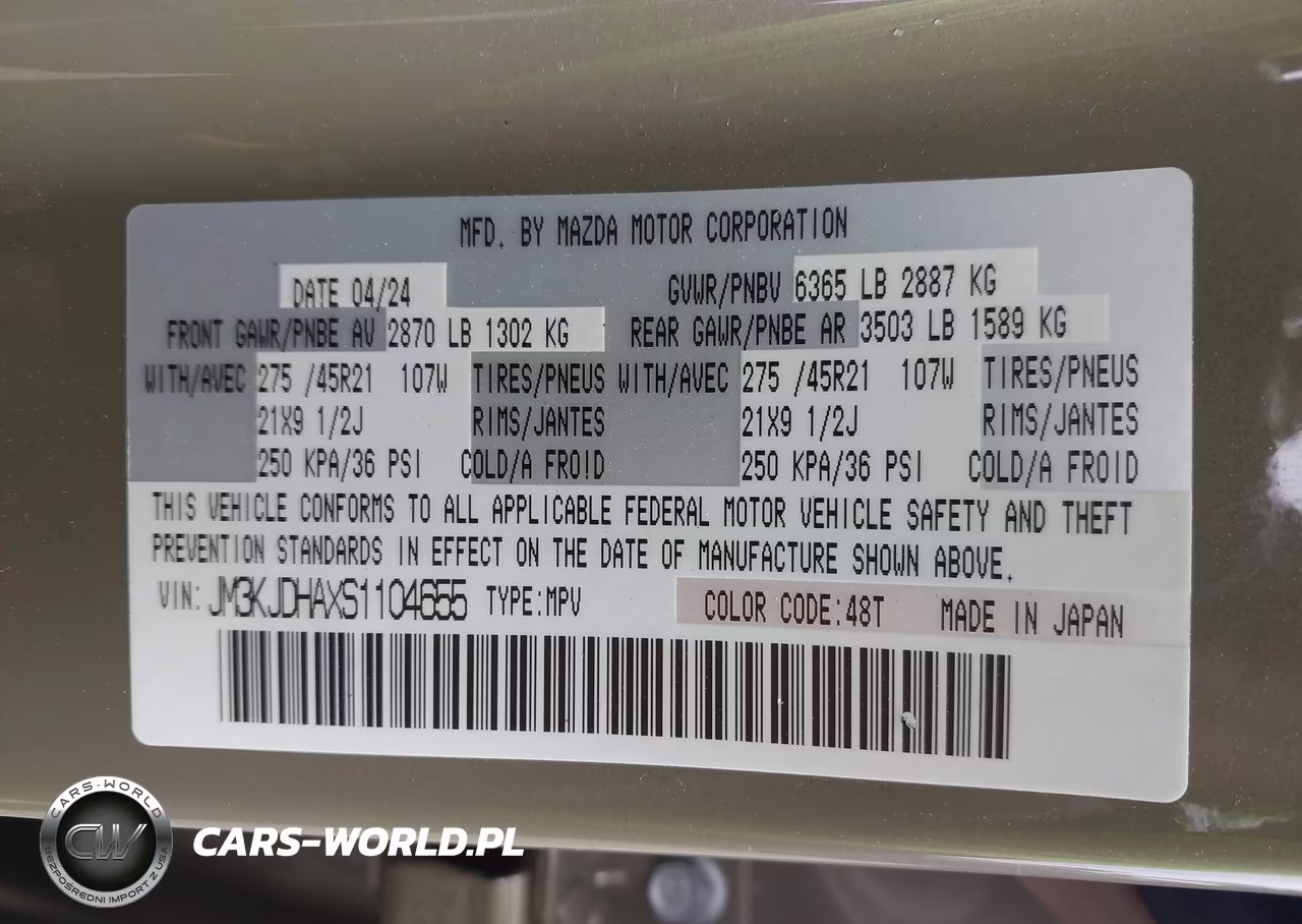 2025 Mazda Cx-70 Phev Premium Package VIN:JM3KJDHAXS1104655 - 9