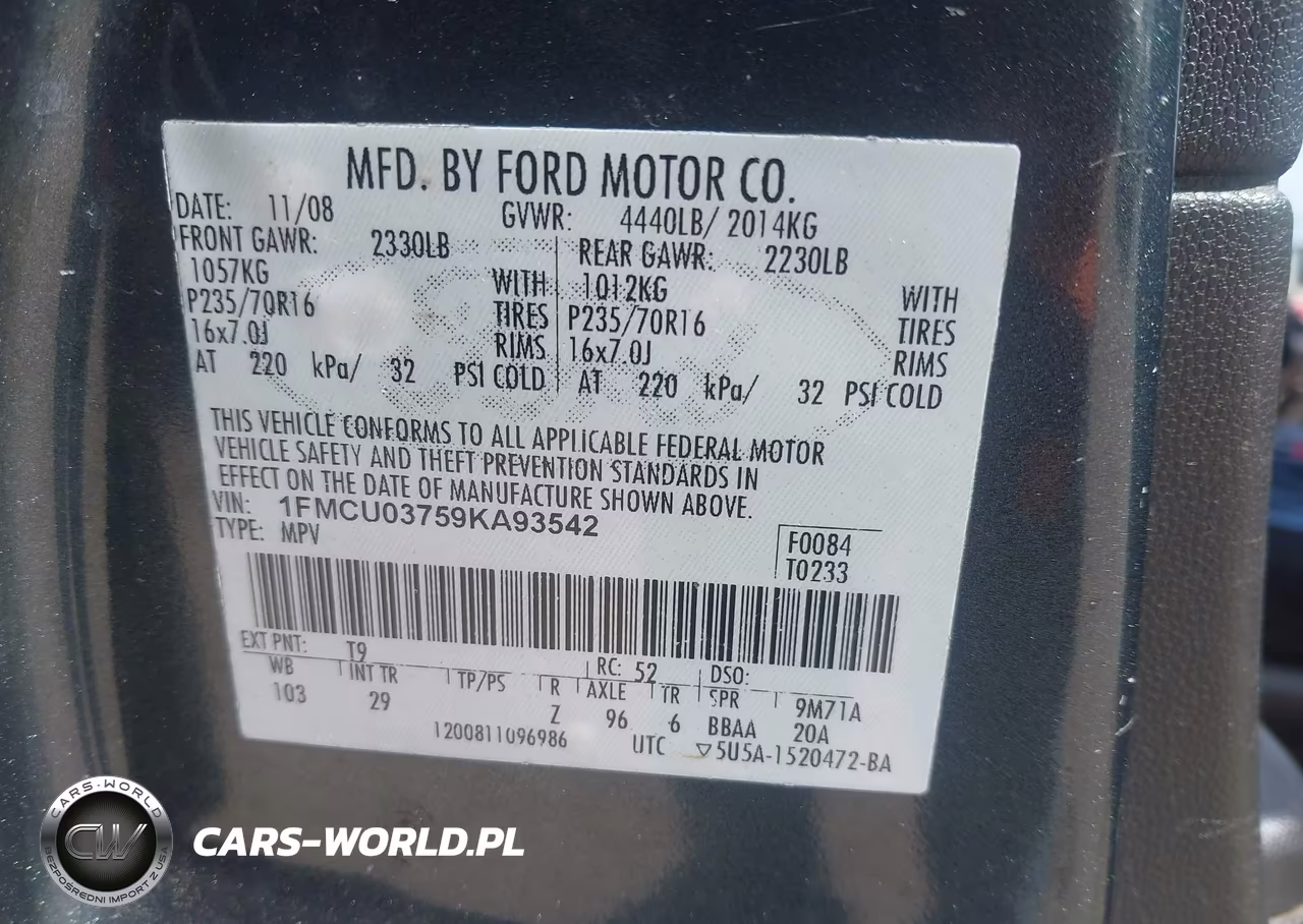 2009 Ford Escape Xlt VIN:1FMCU03759KA93542 - 9