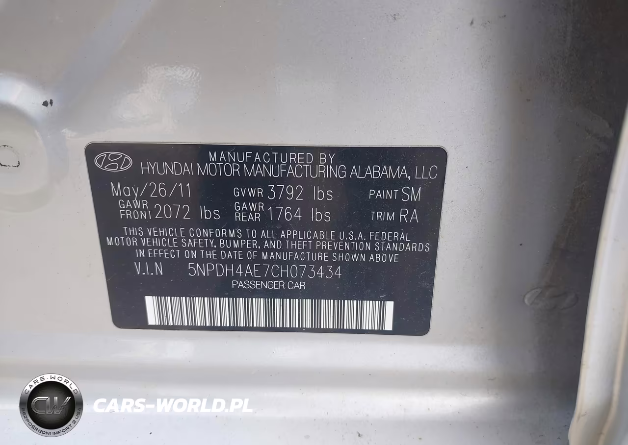 2012 Hyundai Elantra Gls VIN:5NPDH4AE7CH073434 - 9