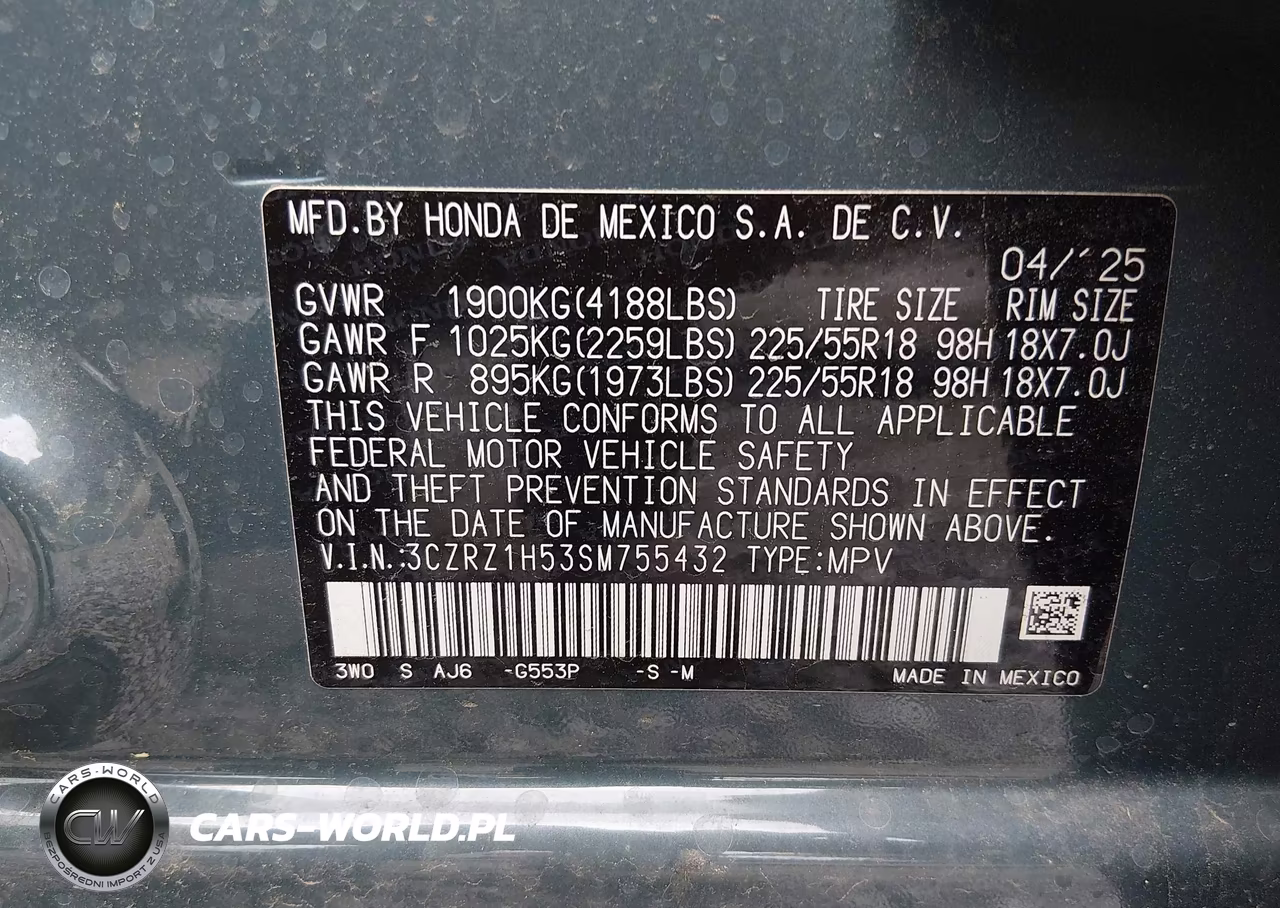 2025 Honda Hr-V 2Wd Sport VIN:3CZRZ1H53SM755432 - 9