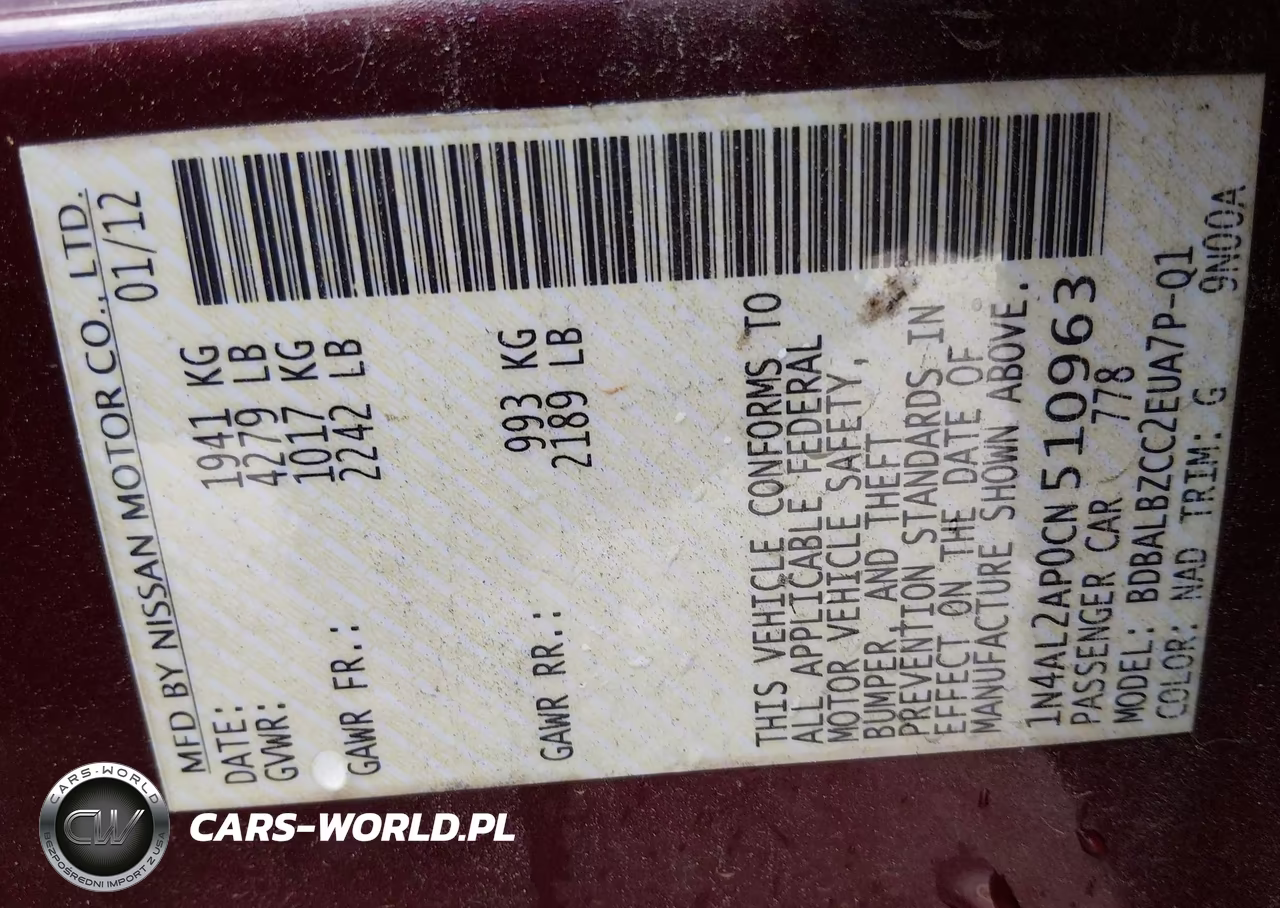 2012 Nissan Altima 2.5 S VIN:1N4AL2AP0CN510963 - 9