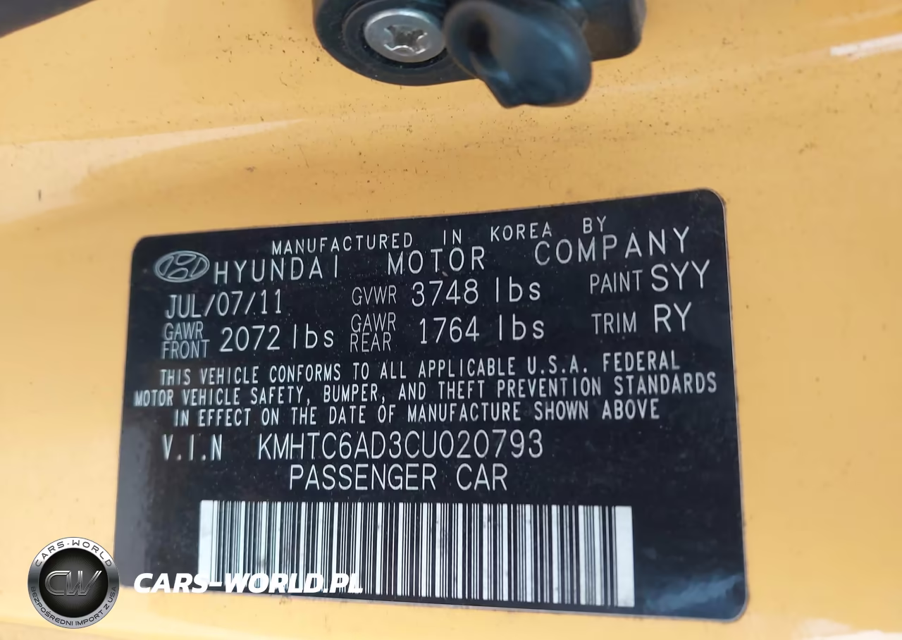 2012 Hyundai Veloster Base W-Black VIN:KMHTC6AD3CU020793 - 9