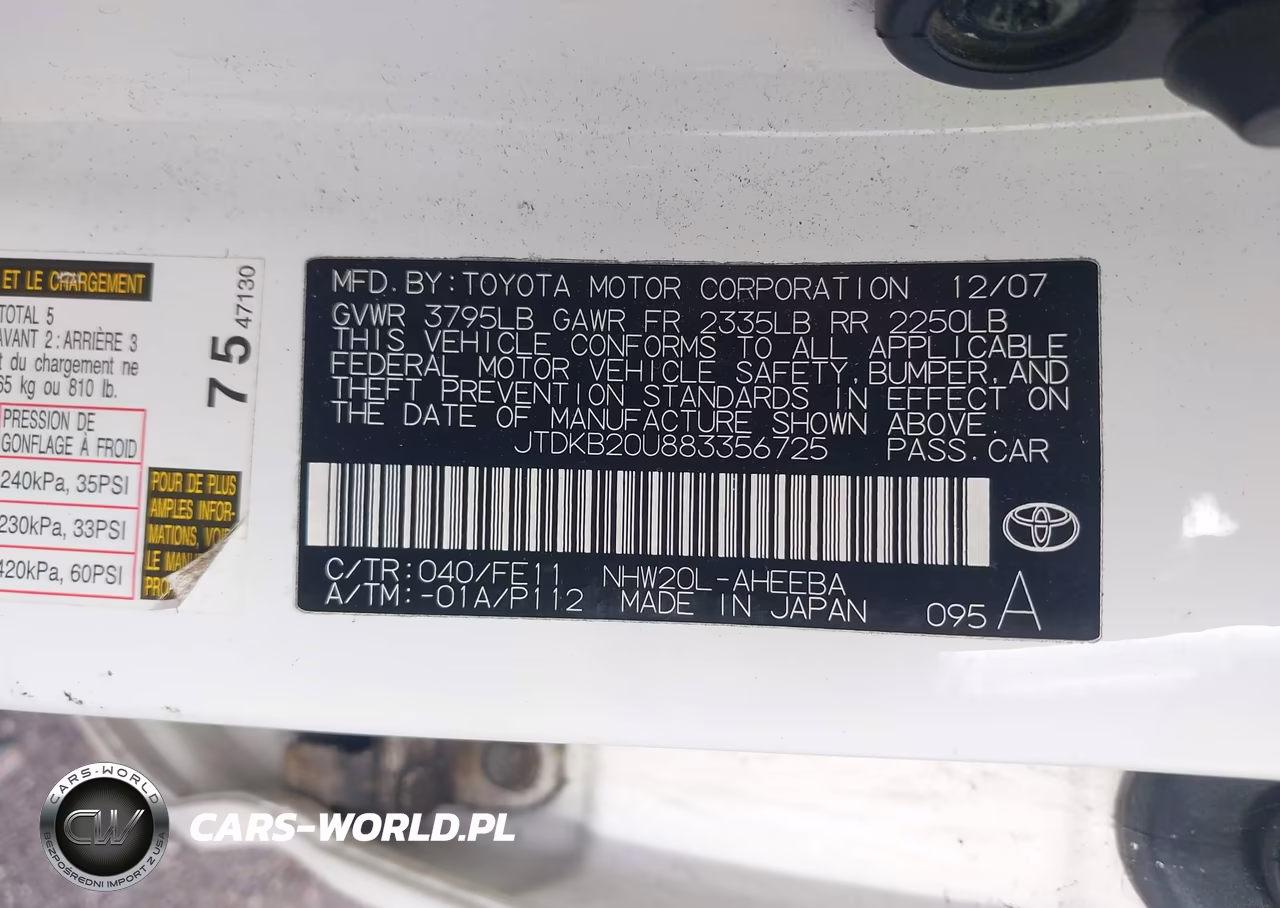 2008 Toyota Prius VIN:JTDKB20U883356725 - 9