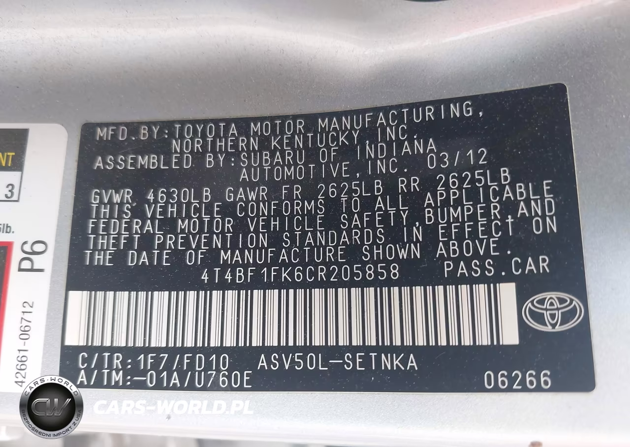 2012 Toyota Camry Le VIN:4T4BF1FK6CR205858 - 9