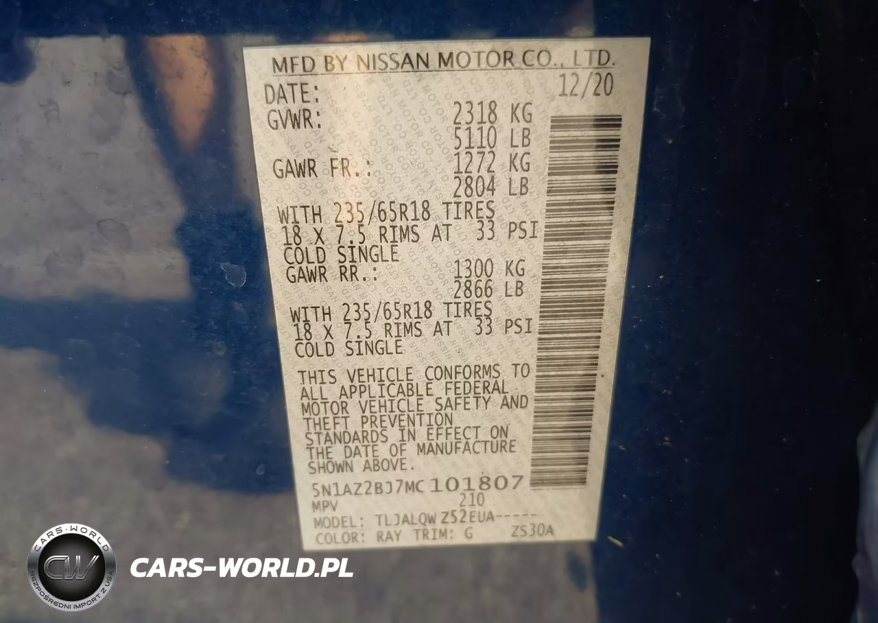 2021 Nissan Murano Sv Fwd VIN:5N1AZ2BJ7MC101807 - 9