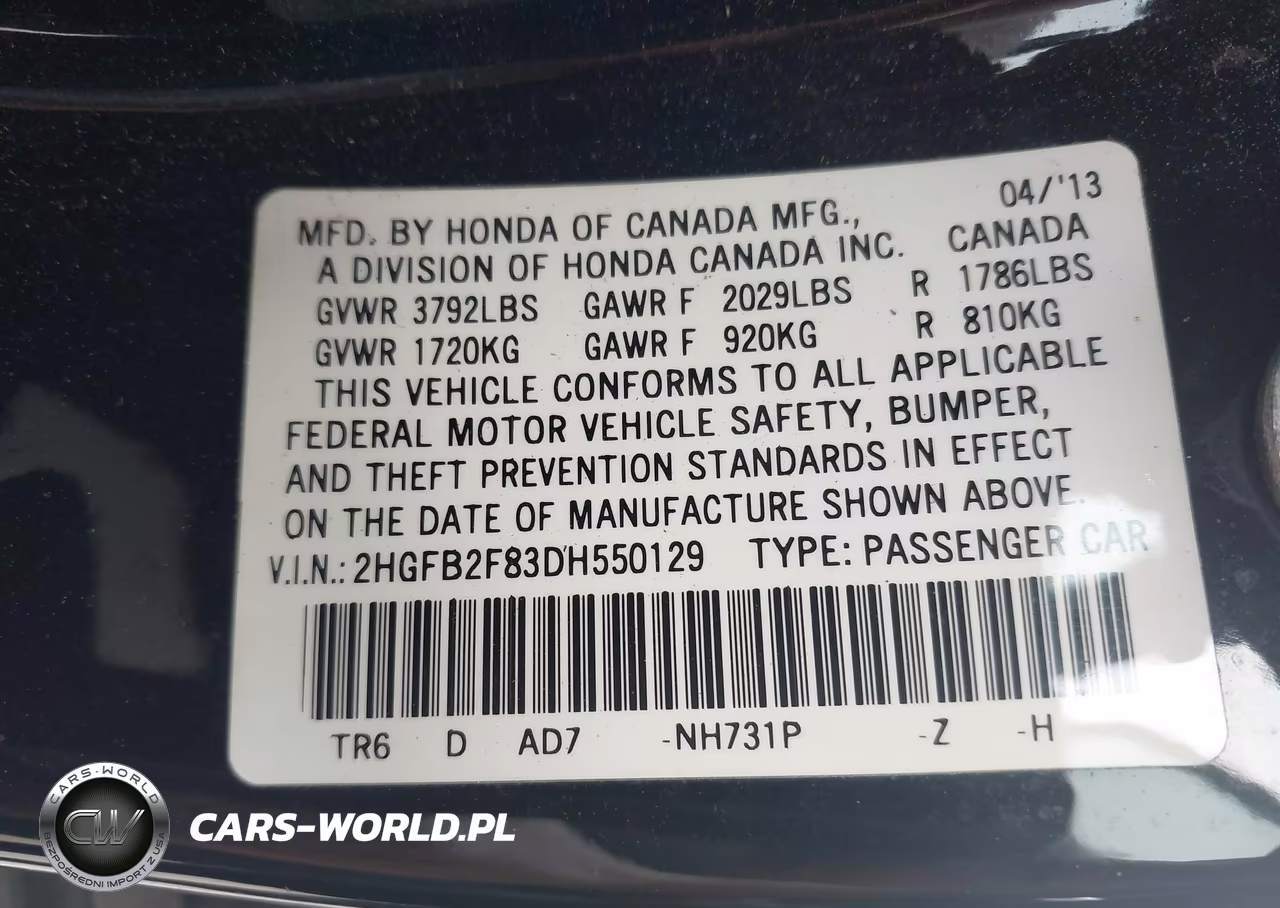 2013 Honda Civic Ex VIN:2HGFB2F83DH550129 - 9