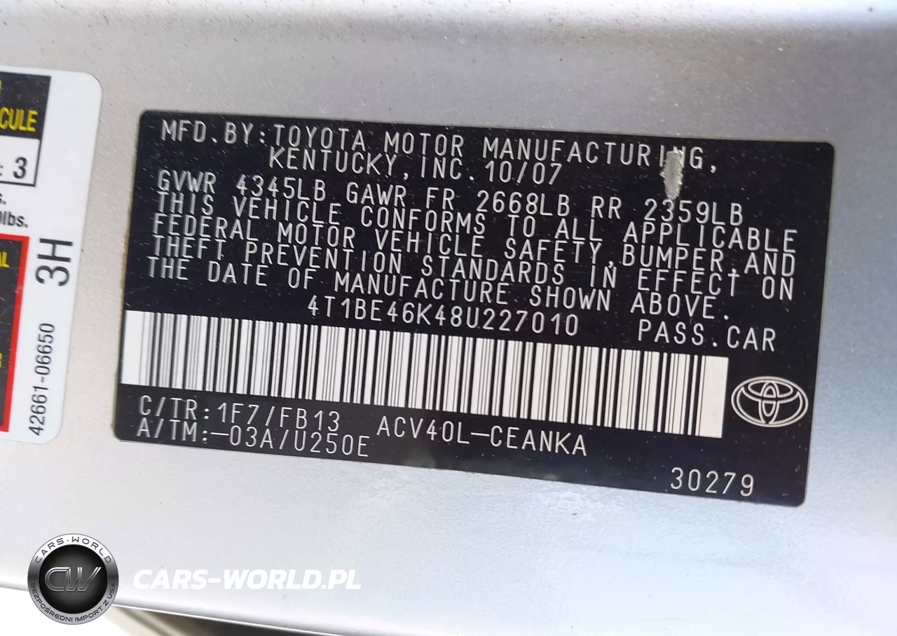 2008 Toyota Camry VIN:4T1BE46K48U227010 - 9