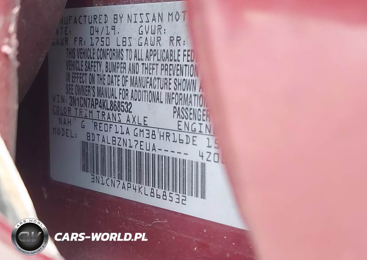 2019 Nissan Versa 1.6 Sv VIN:3N1CN7AP4KL868532 - 9