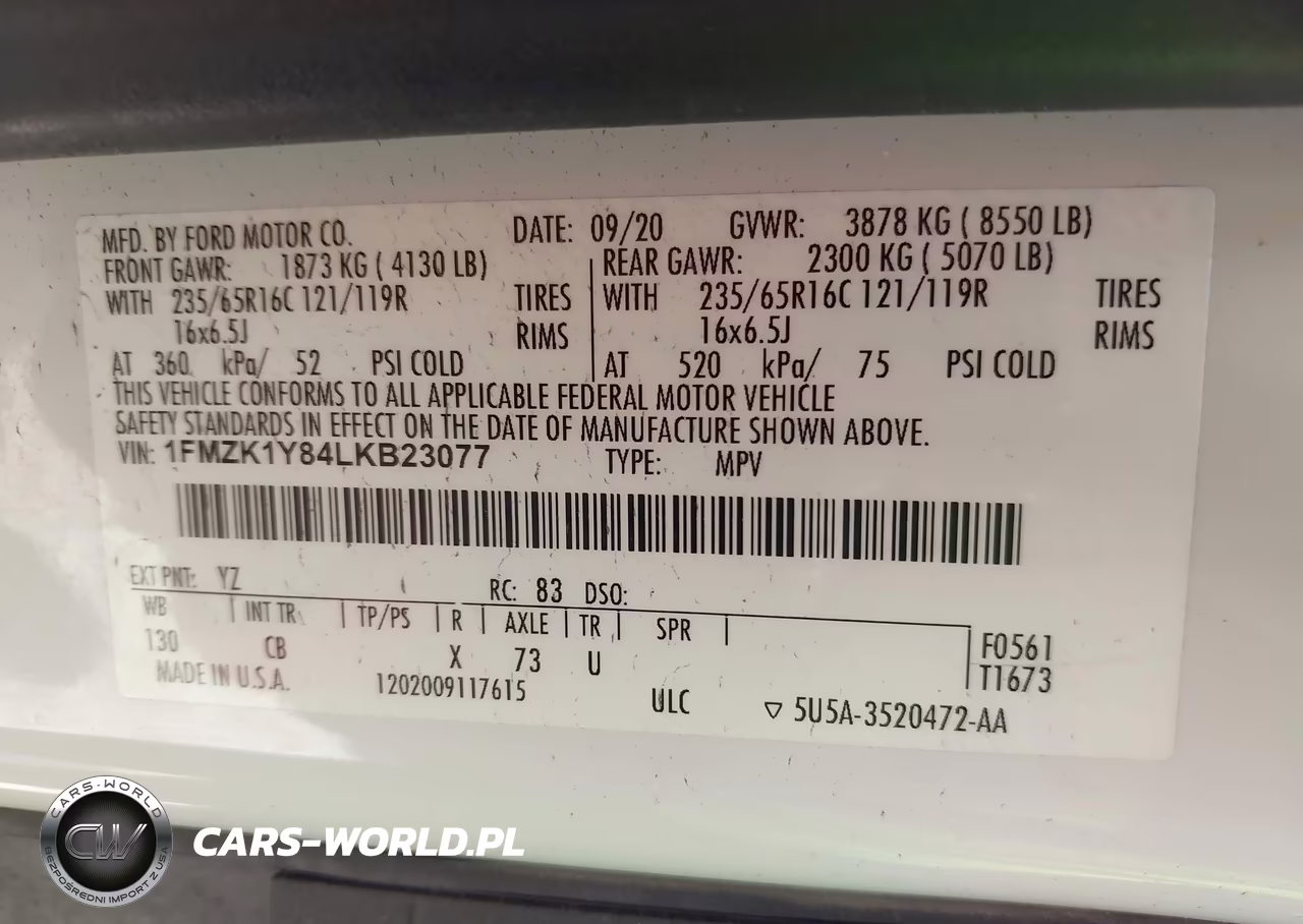 2020 Ford Transit-150 Passenger Van Xl VIN:1FMZK1Y84LKB23077 - 9