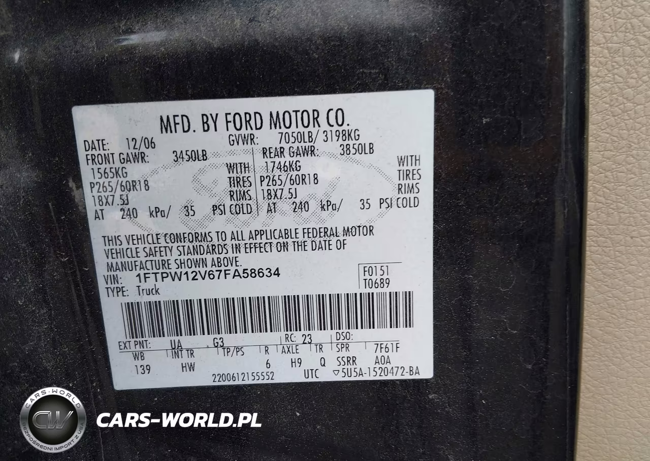 2007 Ford F-150 Lariat-Xlt VIN:1FTPW12V67FA58634 - 9
