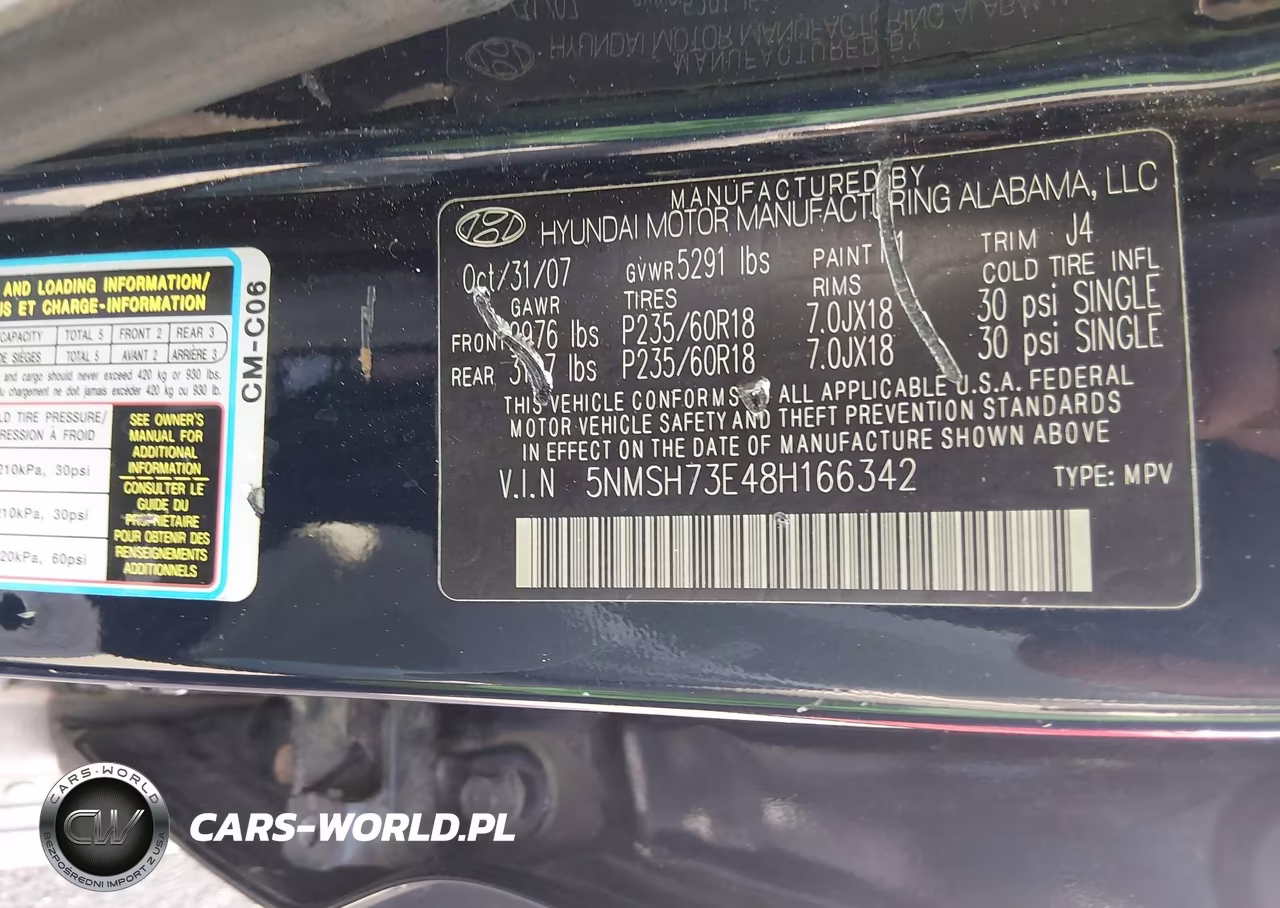 2008 Hyundai Santa Fe Limited-Se VIN:5NMSH73E48H166342 - 9