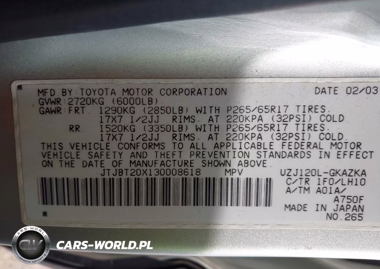 2003 Lexus Gx 470 VIN:JTJBT20X130008618 - 9