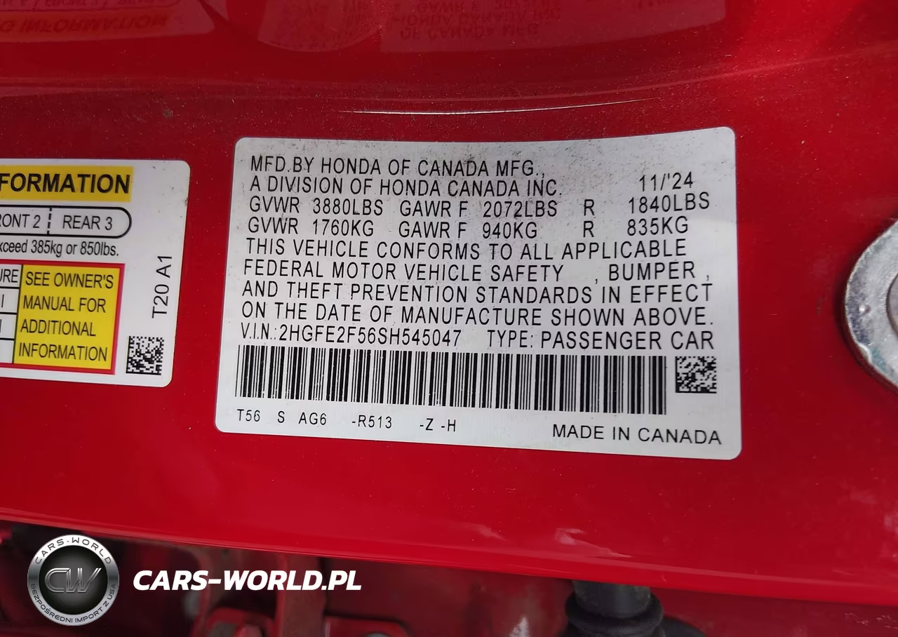 2025 Honda Civic Sport VIN:2HGFE2F56SH545047 - 9
