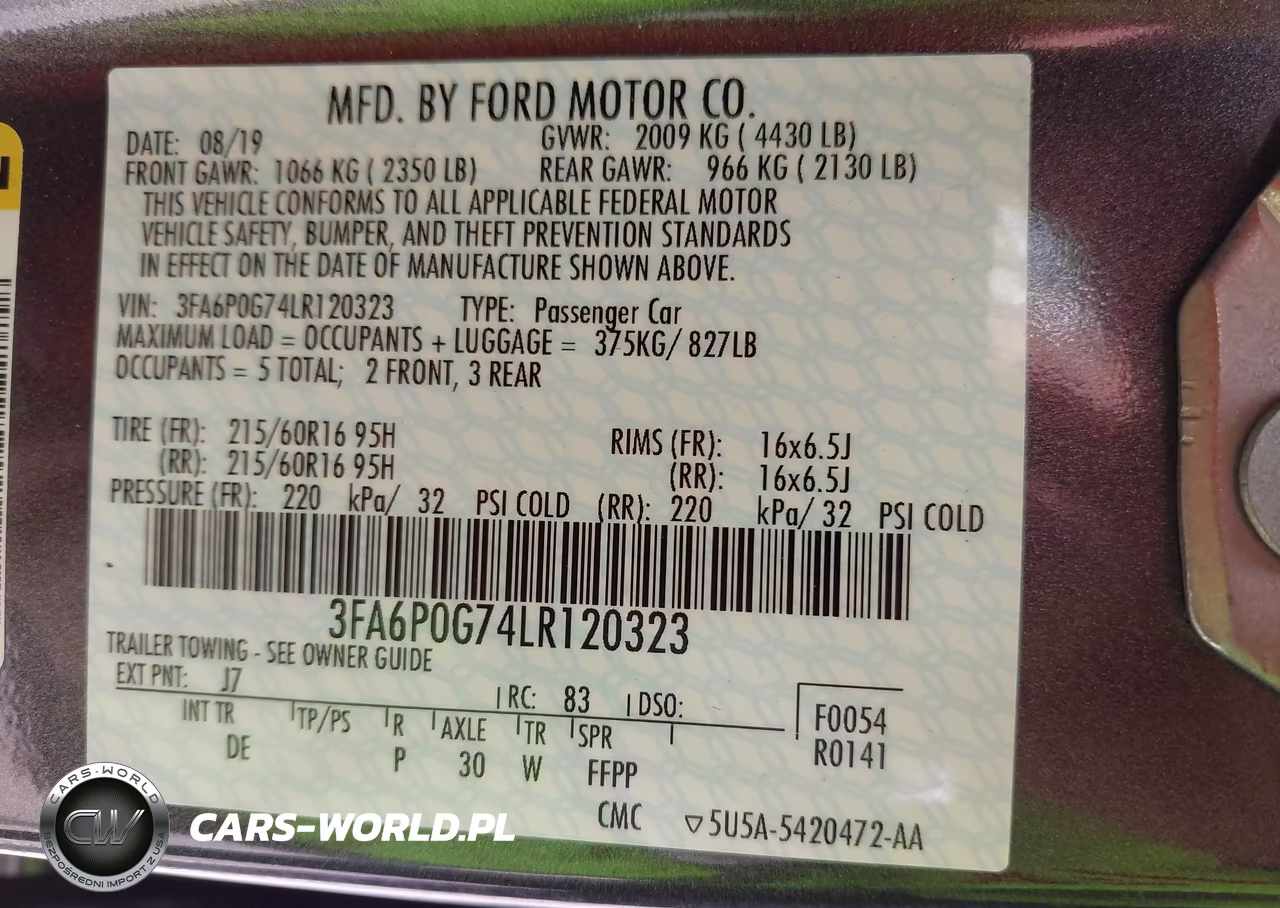 2020 Ford Fusion S VIN:3FA6P0G74LR120323 - 9