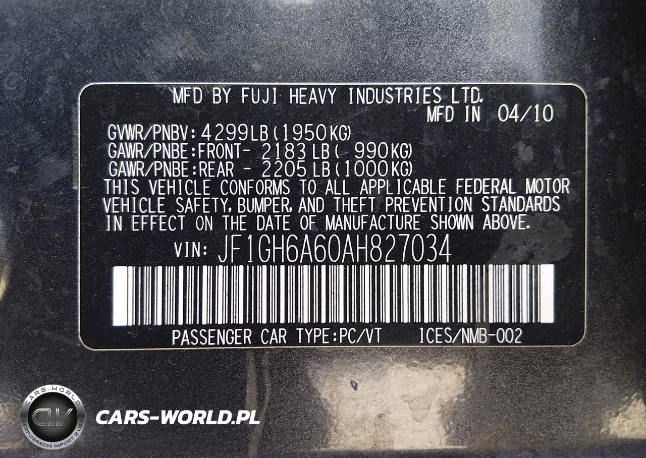 2010 Subaru Impreza 2.5I VIN:JF1GH6A60AH827034 - 9