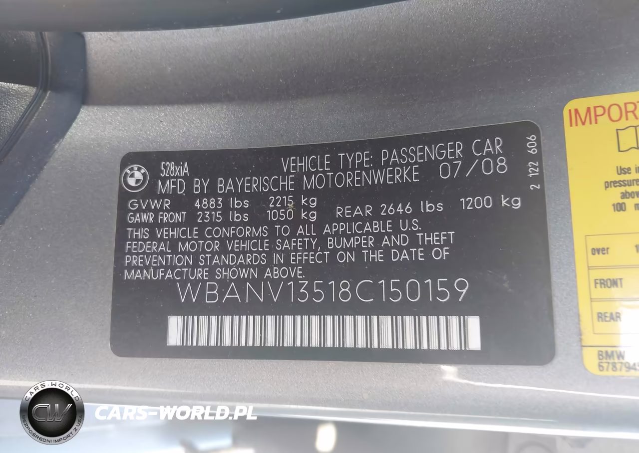 2008 BMW 528Xi VIN:WBANV13518C150159 - 9