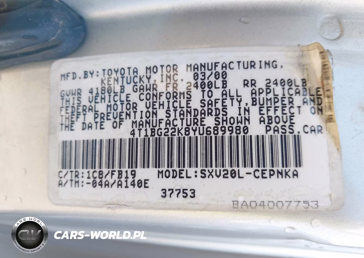 2000 Toyota Camry Le VIN:4T1BG22K8YU689980 - 9