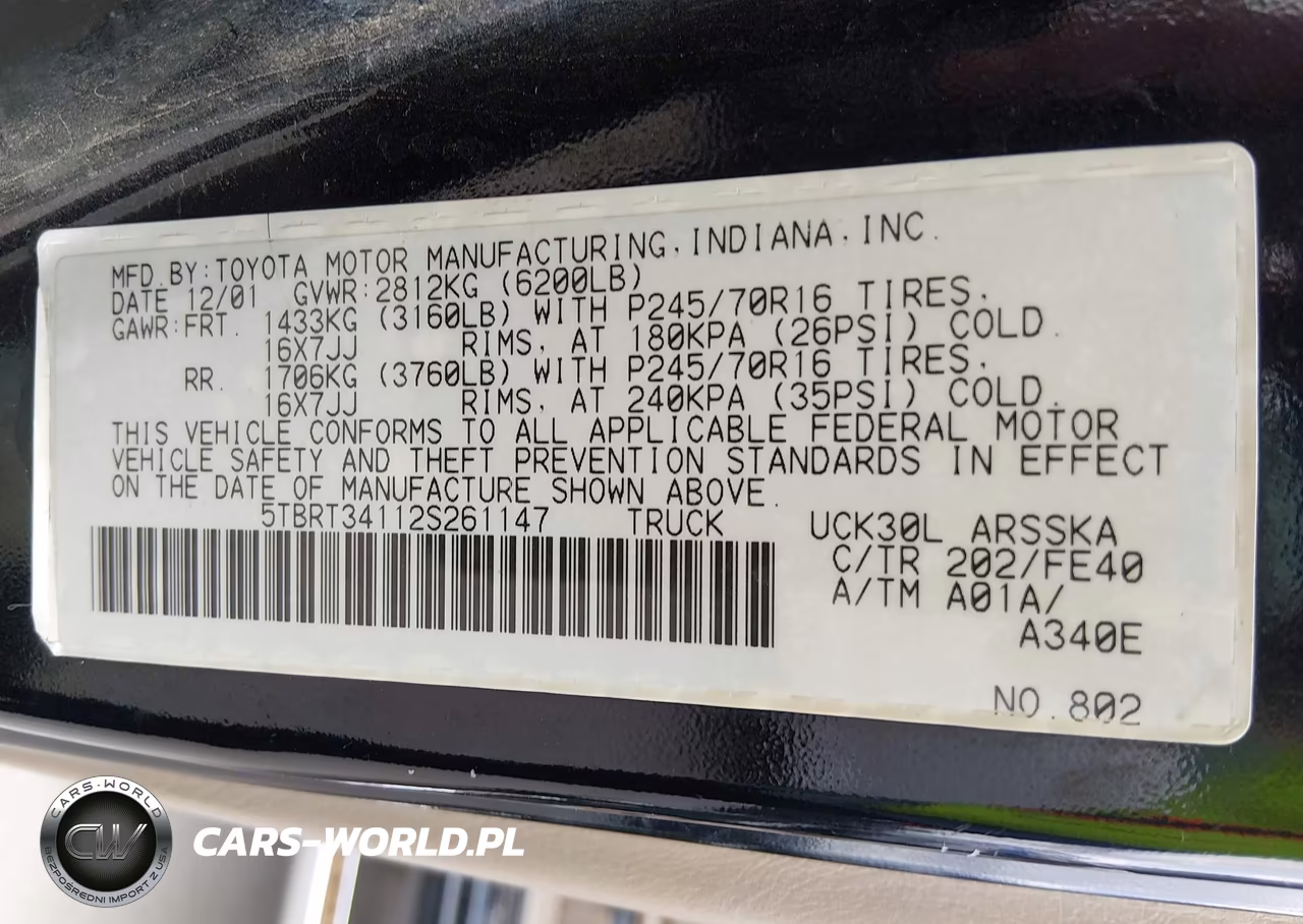 2002 Toyota Tundra Sr5 V8 VIN:5TBRT34112S261147 - 9