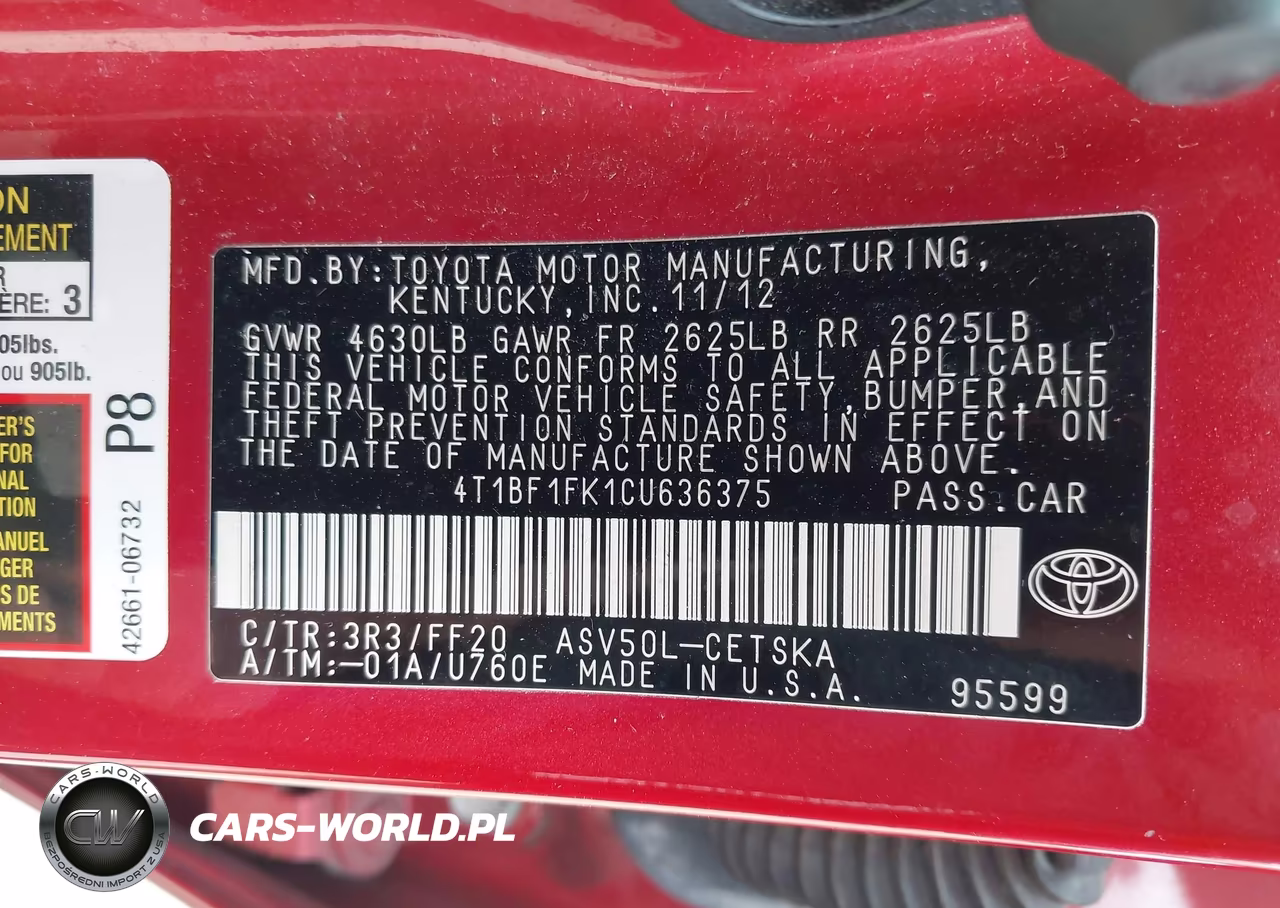 2012 Toyota Camry Se Limited Edition VIN:4T1BF1FK1CU636375 - 9
