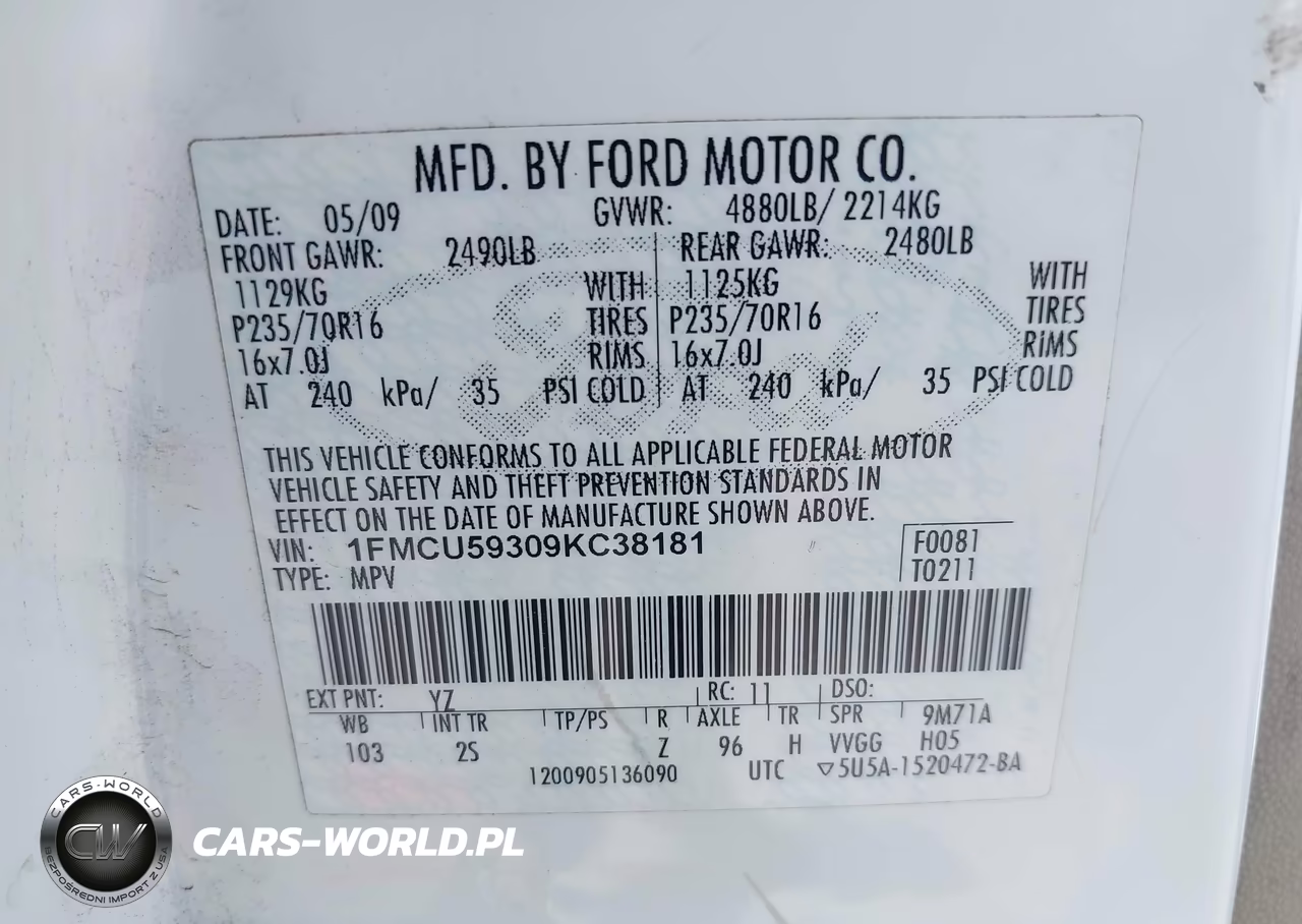 2009 Ford Escape Hybrid Limited VIN:1FMCU59309KC38181 - 9