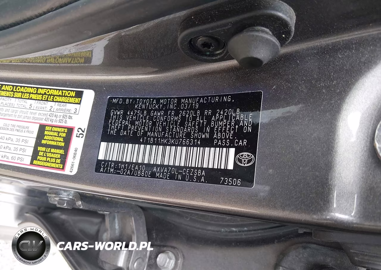 2019 Toyota Camry Se VIN:4T1B11HK3KU766314 - 9