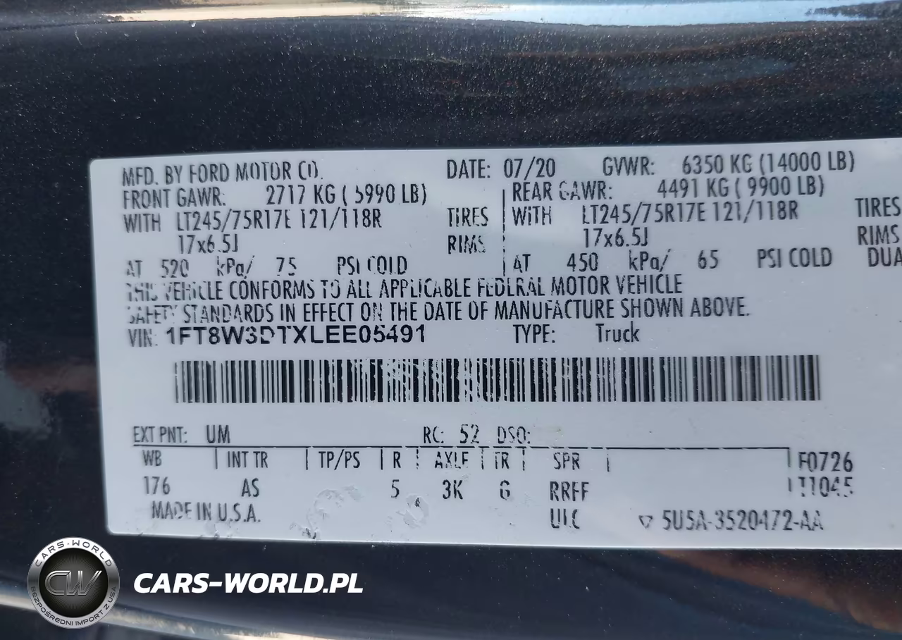 2020 Ford F-350 Xl VIN:1FT8W3DTXLEE05491 - 8