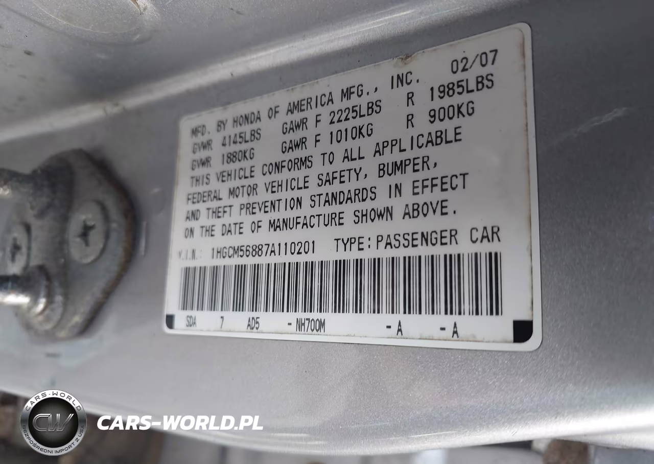 2007 Honda Accord 2.4 Ex VIN:1HGCM56887A110201 - 9