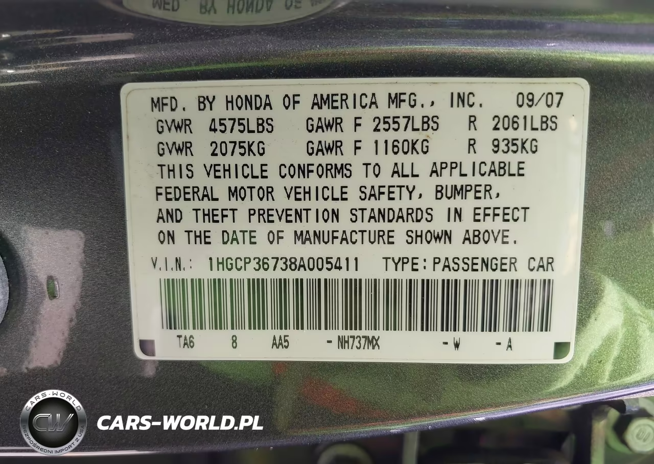 2008 Honda Accord 3.5 Ex VIN:1HGCP36738A005411 - 9