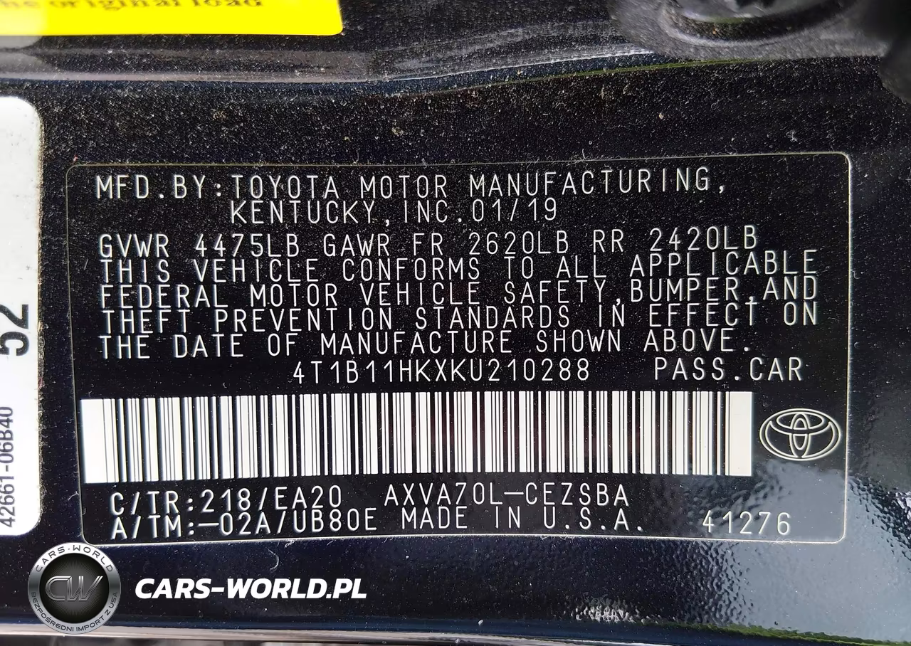 2019 Toyota Camry Se VIN:4T1B11HKXKU210288 - 9