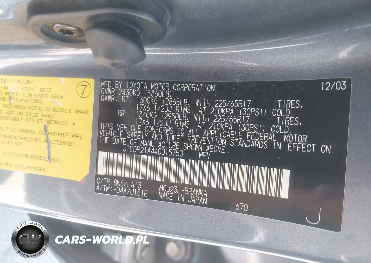 2004 Toyota Highlander Limited V6 VIN:JTEDP21A440015750 - 9