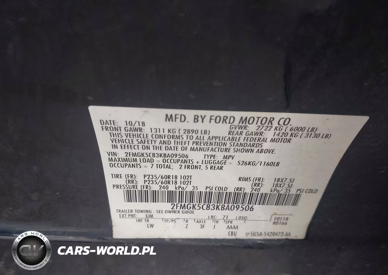 2019 Ford Flex Sel VIN:2FMGK5C83KBA09506 - 9