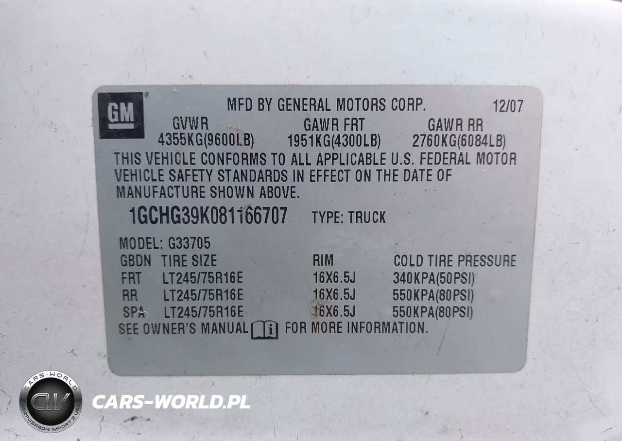 2008 Chevrolet Express Cargo Van Work Van VIN:1GCHG39K081166707 - 9