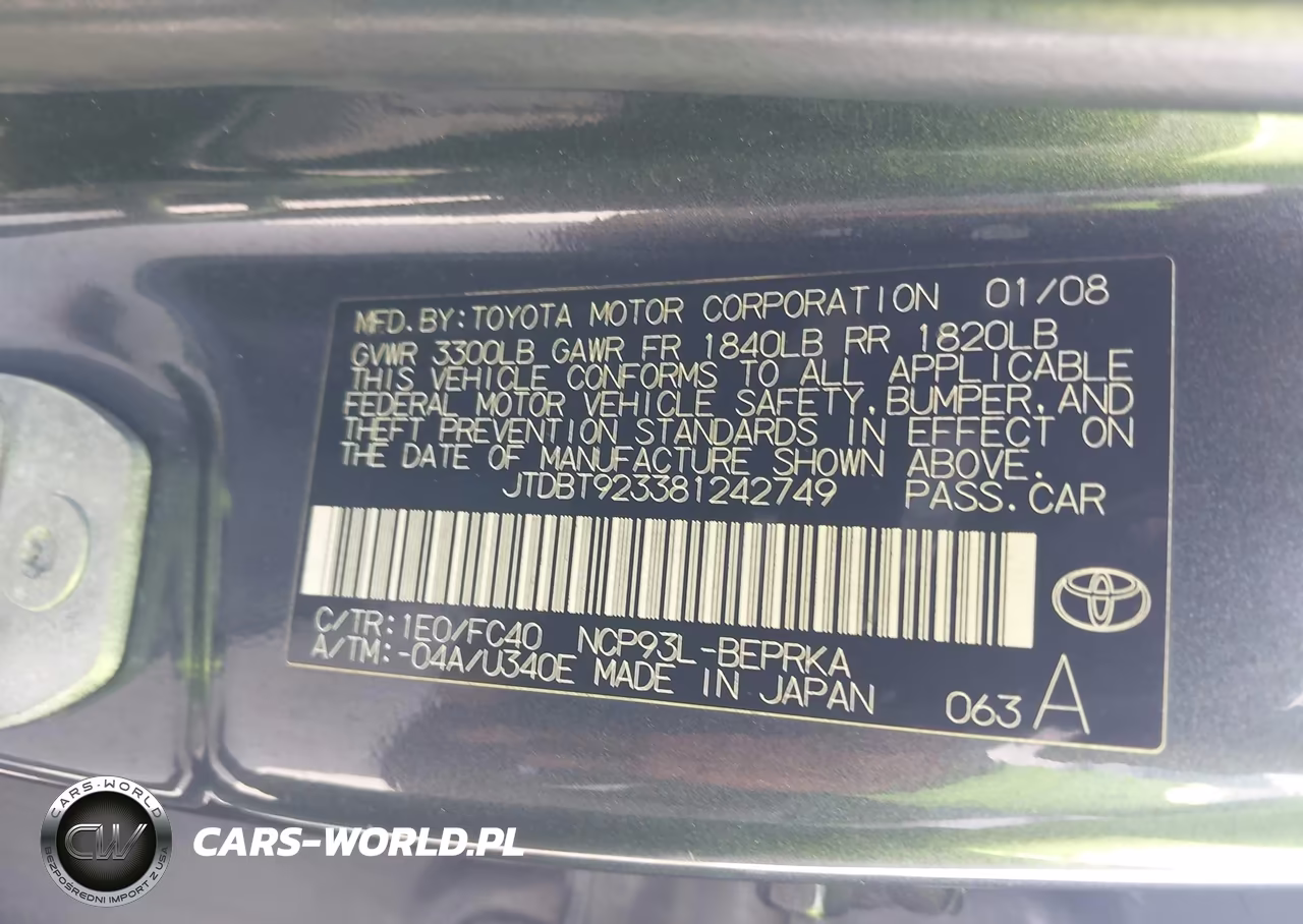 2008 Toyota Yaris VIN:JTDBT923381242749 - 9