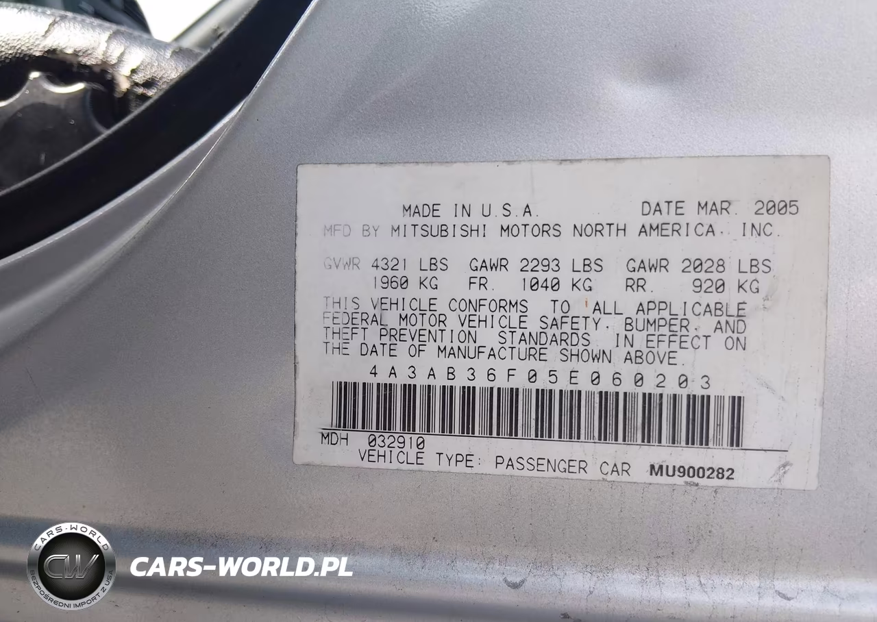 2005 Mitsubishi Galant Es-Se VIN:4A3AB36F05E060203 - 9