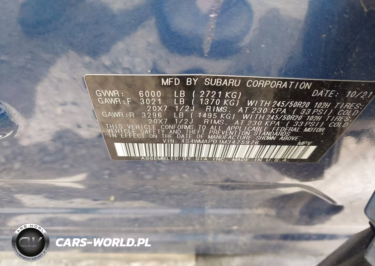 2021 Subaru Ascent Limited VIN:4S4WMAPD1M3475976 - 9