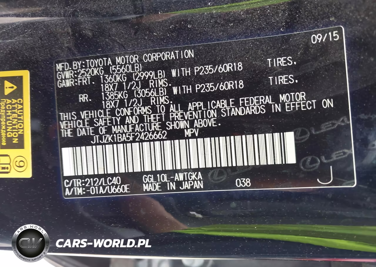 2015 Lexus Rx 350 VIN:JTJZK1BA5F2426662 - 9