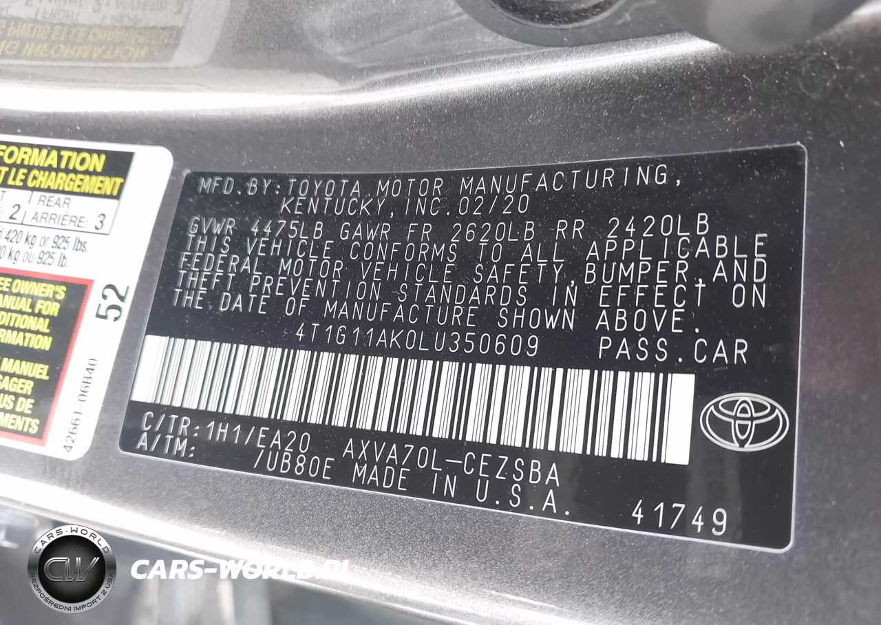 2020 Toyota Camry Se VIN:4T1G11AK0LU350609 - 9